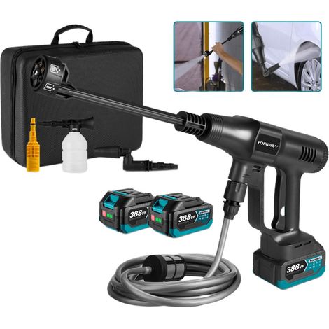 Hidrolimpiadoras electricas 100 Bar,caudal máximo de 4.1/min Hidrolimpiadoras presion,6 en 1 Lavado de autos, limpieza, hidrolimpiadoras de jardines - Set con 2 baterías