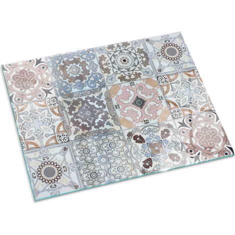Base décorative Plaque Rectangulaire en verre trempé de sol avec impression moderne sous cheminée Motifs mosaïques sur carreaux 80x60 cm (1/5)
