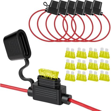 14 AWG Porte Fusible Voiture, 12V Porte-Fusibles Moyen Lame Enfichable Etanche, Fusible Camion Moto Bateau (1/5)