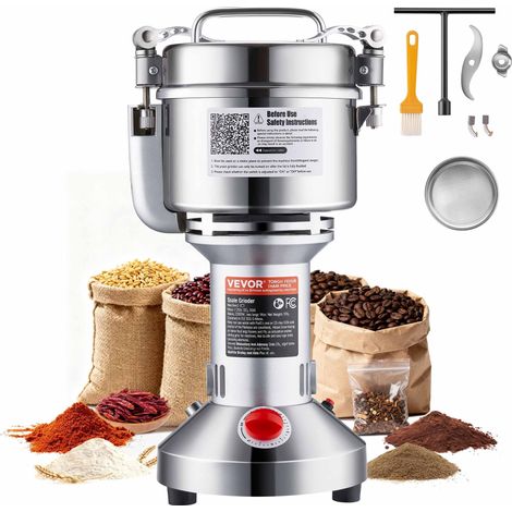 Moulin à Épices Électrique 750 g, Broyeur à Grains Commercial 2000 W Haute Vitesse, Moulin à Farine en Acier Inoxydable, Type Droit, pour Moudre Rapidement Céréales Épices Herbes Poivres (1/5)