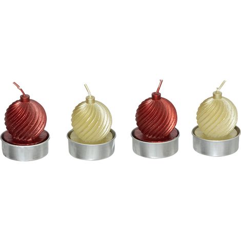 Lot de 4 Bougies déco Boule de Noël Rouge et Champagne pailletée - Feeric Christmas (1/3)