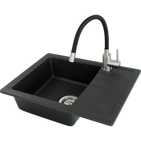 Fregadero de granito con grifo monomando y escurridor.
