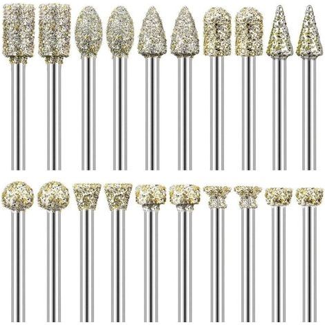 CSPARKV Lot de 20 Fraises Diamantées Tige 1/8\" Compatible avec Dremel pour Sculpture Gravure Meulage Polissage de Pierre, Roche, Verre, Céramique (1/4)