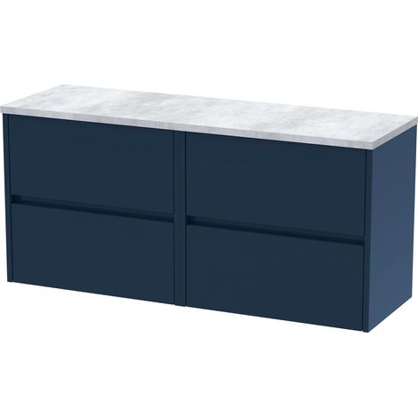 Chartley Contemporary 4 Drawer Wall Hung Vanity Unit with Laminate Worktop, Midnight Blue, 1200mm