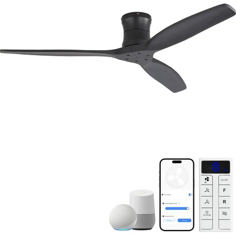 Ventilateur de Plafond avec App, Bois Massif Télécommande, Wifi, Silencieux DC, Minuterie, 6 Vitesses, Mode été/Hiver pour Salon, Cuisine (1/5)