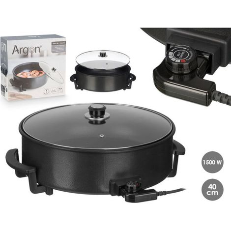 ARGON sarten electrica paellera 40 cm 1500w , Sartén eléctrica paellera 40 cm 1500W. -Marca: Argón. -Producto con enchufe: Sí. -Tipo de enchufe: Enchufe EU. -Color: Negro, transpar