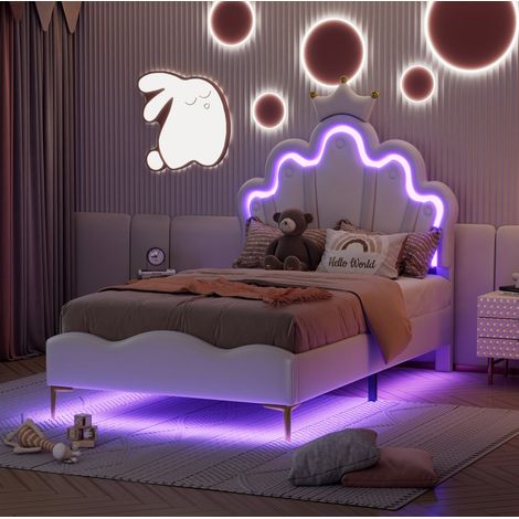 lit adulte 90x200 LED tête couronne réglable blanc OKMYHOME (1/5)