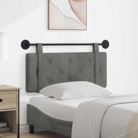 Tête de lit suspendue 110 x 55 cm en velours gris foncé, capitonnée et murale - PANGIVO (1/5)