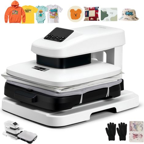 Presse à Chaud Automatique pour T-shirts, Presse à Transfert Thermique avec Plateau Chauffant 38x38 cm, Déclenchement Automatique, Pression Réglable et Affichage Numérique, Sublimation, Blanc (1/5)