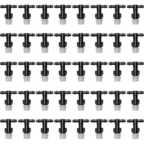 40 Pcs Spray Nozzle with Tee Joints, Mist Watering T Joints, T Type Atomizing Nozzle, Mist Watering T Joints for Flower Beds, Gardens, Plant Lawn, Gray