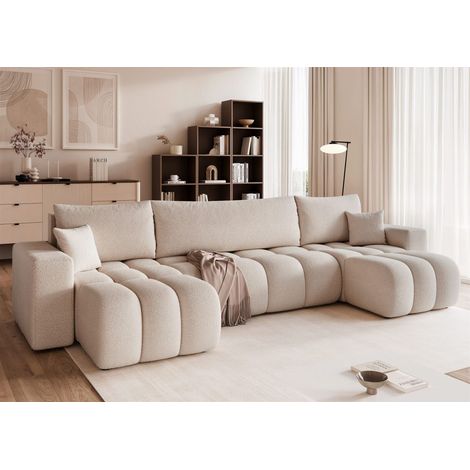 Wohnlandschaft Sofa mit Schlaffunktion ANABEL in Stoff Centaur Creme