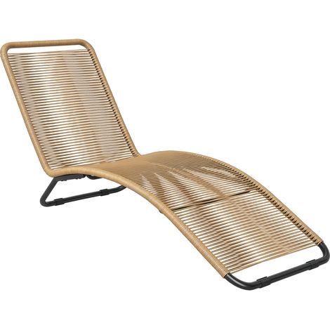 Bain de soleil, chaise longue en résine tressée, en forme de S, cadre en acier 176 x 58 x 82 cm, naturel