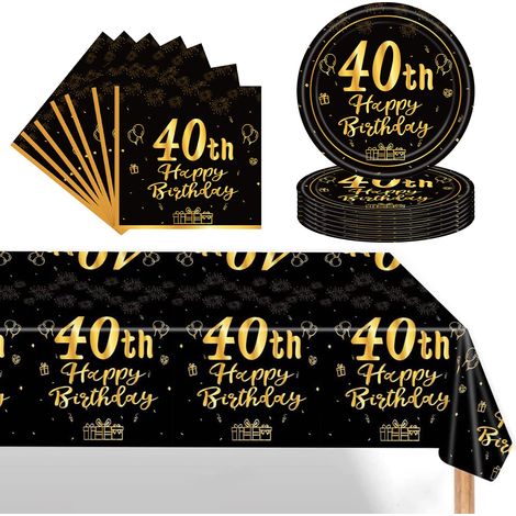 37 Pièces Assiette Vaisselle Jetable Anniversaire Kit,Noir Or Decoration Anniversaire Vaisselle 40 Ans Garçon Fille,Nappe Papier Assiette Serviette pour Decoration Anniversaire 40 Ans Cadeau (1/5)