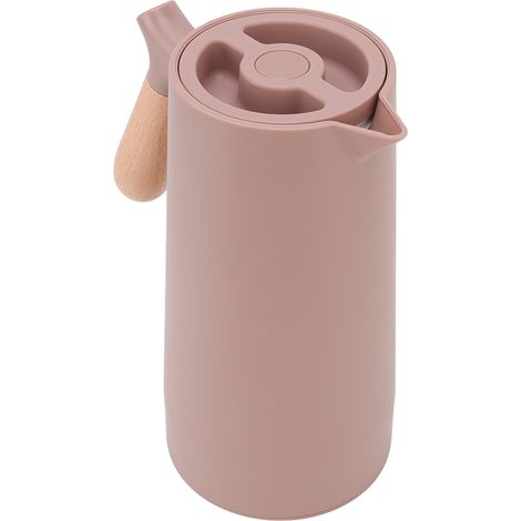 Schlichte und elegante tragbare Kaffeekanne, großes 1-Liter-Fassungsvermögen, Buchenholzgriff, 12 Stunden Wärmeisolierung, braun (1/5)