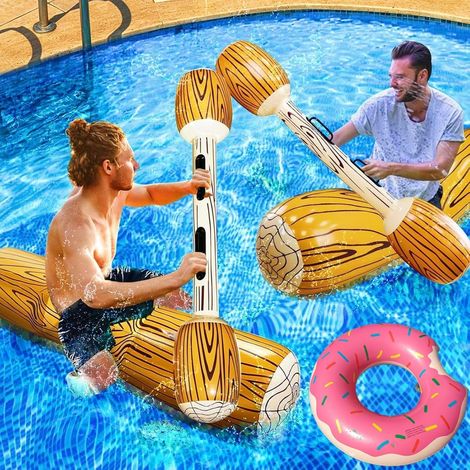 KAHEIGN Lot de 5 jeux de rame gonflables flottants, 140 cm, rondins de combat gonflables pour piscine, jeux de sports nautiques, radeaux flottants avec bouée en forme de beignet pour enfants et adulte (1/5)