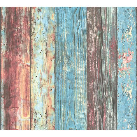 Holz Tapete Profhome 307231 Vliestapete glatt in Holzoptik matt mehrfarbig blau 5,33 m2