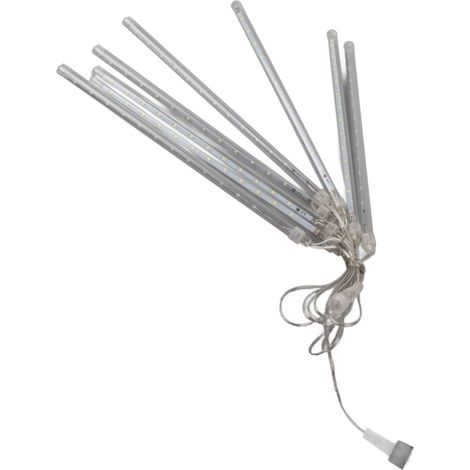Ensemble de 8 guirlandes lumineuses tubulaires effet pluie de météores de 30 cm, 192 LED, blanches. (1/5)