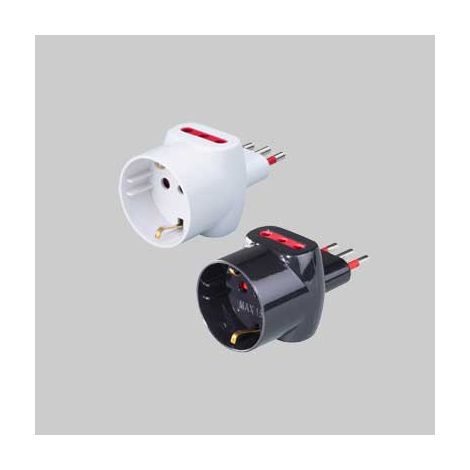 Adattatore triplo schuko/bivalente 10a rosi 2p+t - prese 10a 2p+t, col. nero