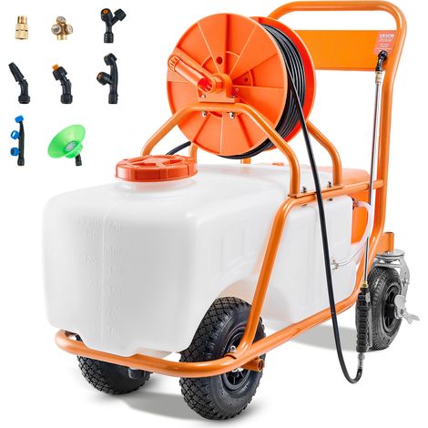 VEVOR Pulverisateur de pelouse sur roue, pression reglable 0 a 90 PSI, pulverisateur avec reservoir 60 L, avec 8 buses, 2 baguettes, couvercle a large ouverture pour jardin, desherbage, pulverisation