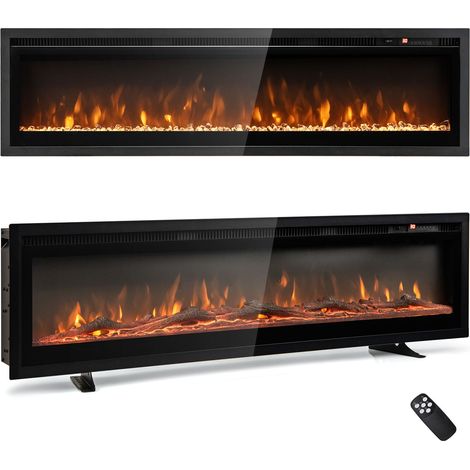 COSTWAY 127CM Electric Fireplace Wall Mounted 750W/1500W Fireplace Heater