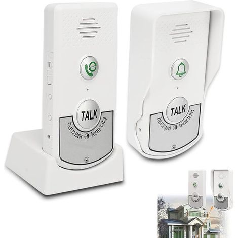 Interphone sans fil, portée jusqu'à 1000 m, batterie 2000 mAh, écran rétroéclairé, lot de 2, blanc (1/5)