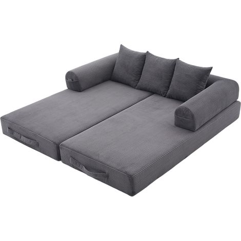 Canapé pliable à compression avec cadre métallique robuste, poches latérales et 3 coussins. Des ensembles lounge modulables à composer librement. Combinaison moderne métal-tissu, idéale pour le salon.