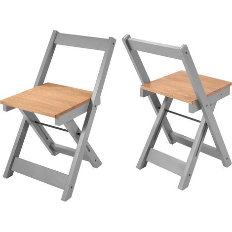 Santos Folding Chair (Pack of 2) - L46 x W77 x H38.5 cm - Grey Slate/Distressed Waxed Pine