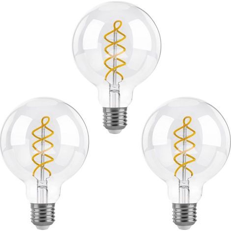Dimmable Edison Ampoules LED E27, G95 Vintage LED à Filament Spirale Ampoule Décorative, 4W(équivalent 40W), Blanc Chaud 2700K, 400LM, Verre transparent, Lot de 3 [Classe énergétique F] (1/5)