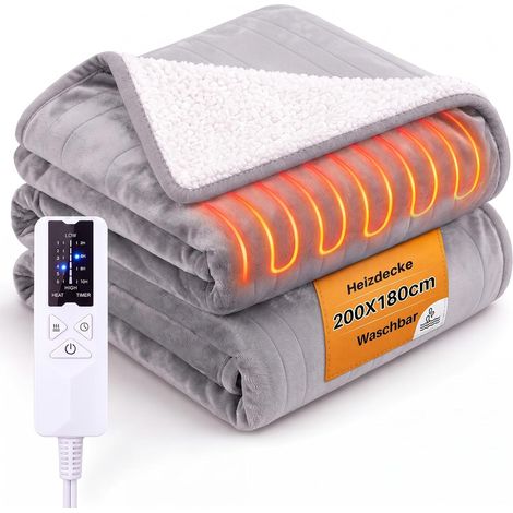 ZMH Couverture Chauffante Électrique 200 x 180 cm avec 6 Niveaux de Chauffage et Arrêt Automatique (1/5)