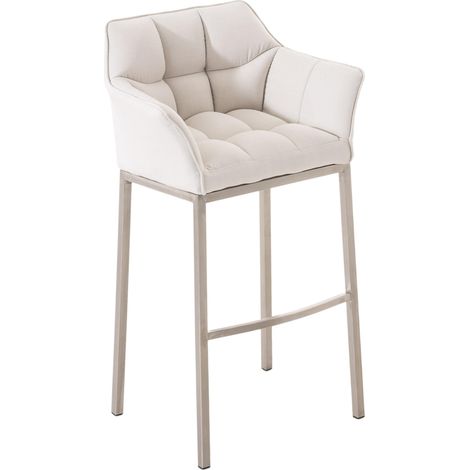 Sgabello da bar x1 con seduta avvolgente e imbottita in tessuto bianco e struttura a 4 gambe in acciaio inox 100006607