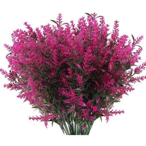 8 plantes artificielles extérieur lavande décorative, buissons plastique résistants aux intempéries, gazon synthétique pour toutes saisons, fausses fleurs fuchsia durables (1/5)