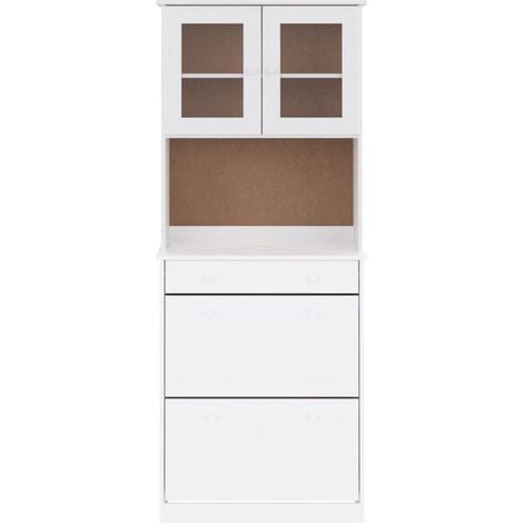 Buffet Bas de Cuisine en Bois Massif de Pin, Meuble de Rangement 77x35x188 cm, Style Blanc, pour Salon et Entrée (1/5)