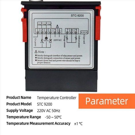 Regulateur De Temperature Numerique - STC-9200 - Pour Refrigeration Degivrage Et Ventilation - Plage -50 A 50 C - Affichage LED 3 Chiffres - IP65 - 2 Unites (1/5)