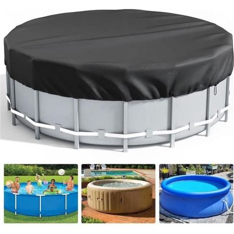 4-Jahreszeiten-Poolabdeckung für Aufstellpools, runde Schutzabdeckung für Whirlpools und Teiche im Außenbereich, hält das Wasser sauber, wetterbeständig (Durchmesser 2,4 m, Schwarz) (1/4)