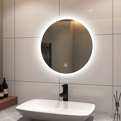 S'AFIELINA Miroir lumineux de salle de bain Rond Miroir Maquillage avec Interrupteur Tactile,Blanc Froid 6500K,∅50 cm