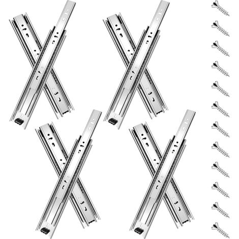 4 paires glissières de tiroir 50 cm (8 pièces),glissiere pour tiroir, montage latéral,extension complète,coulisse tiroir avec roulements à billes, capacité de 45 kg, argent (1/5)