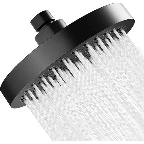 Anti-limescale shower head, high pressure shower head, round shower head, black 6 inches. (1/5)