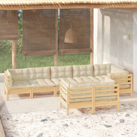 8-tlg. Garten-Lounge-Set mit Creme Kissen Massivholz Kiefer vidaXL (1/5)