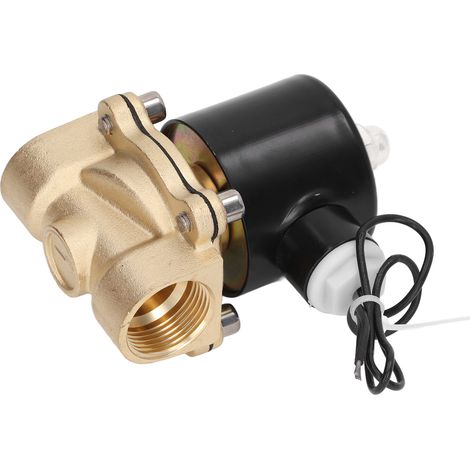 Électrovanne 2W Normalement Fermée Corps Laiton Noyau Cuivre Bobine Électrique pour Eau Gaz Huile 3/4 pouce 24V DC (1/5)