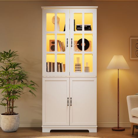 Vitrine mit 4 Drahtglas-Türen und 5 Böden, in Weiß, 80x38x180 cm