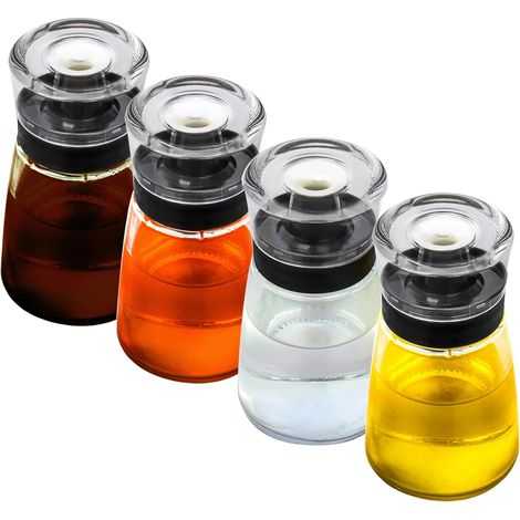 Bouteille Distributeur Huile - Verre Trempé 160 ml - Étanche Silicone - Pour Pique-Nique Camping Barbecue - Lot de 4 (1/5)