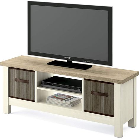 Meuble TV, aggloméré de Particules et mélamine densité, pin/chêne Cambrian, 51 x 130 x 41 cm (1/2)