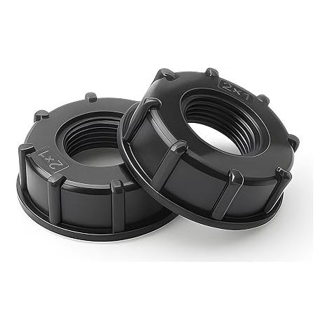 Bouchon Adaptateur IBC Cuve 1000L, Raccord Cuve 1000 Litres avec Bouchon Cuve Fioul, 2 Pièces Filetage Intérieur 1 Pouce, Joint PE Renforcé Robinet (1/5)