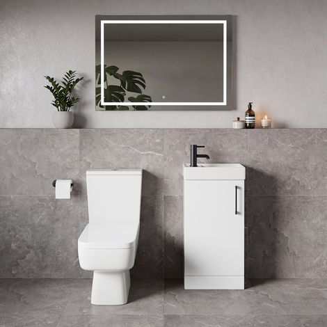 Napoli Cube Gloss White 400mm Single Door Vanity Unit and Toilet Suite with Align Basin - 400mm - Matt Black 160mm Handle