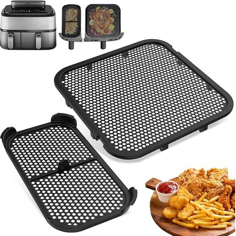 2 Pièces Grille Anti Projection Airfryer Dual Basket, Accessoires Friteuse Air Chaud Réutilisable pour 3000, 5000 Series, NA350, NA550 6L/3L, Tiroir Remplacement Silicone Anti-Éclaboussures (1/5)