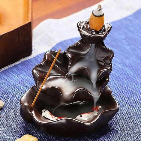 Brûleur d'encens à reflux en céramique décoration zen créative pour la maison modèle poisson en bois de santal (1/5)