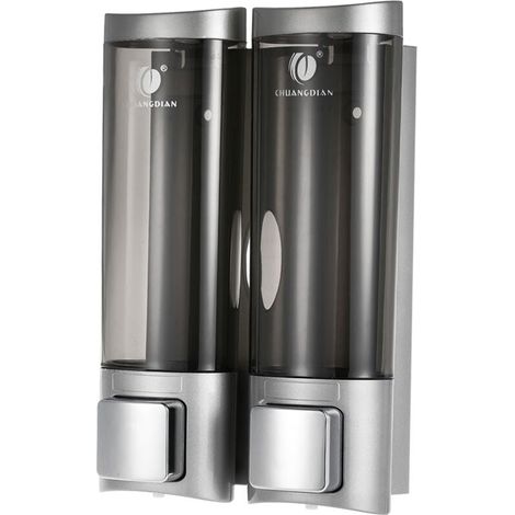 Vtizikl Distributeur de Savon Mural, Distributeur de Gel Douche, Distributeur de Savon de Douche sans Perçage, Distributeur de Savon Manuel, Deux Méthodes d'Installatio, ABS (2 x 200 ML) (Argent) (1/4)
