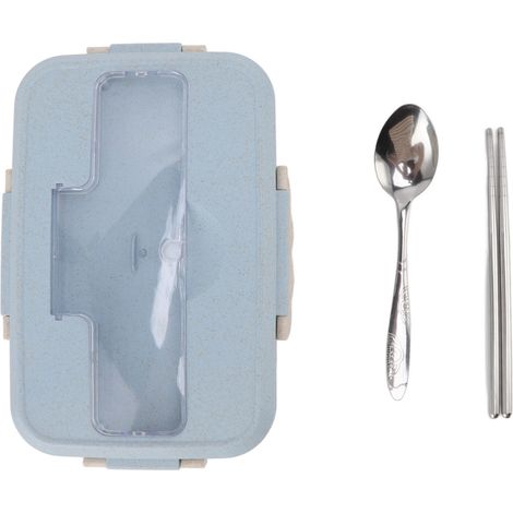 Boîte à bento isotherme avec cuillère et baguettes pour adultes, enfants et étudiants (Vaisselle pour boîte à lunch bleu nordique) (1/5)