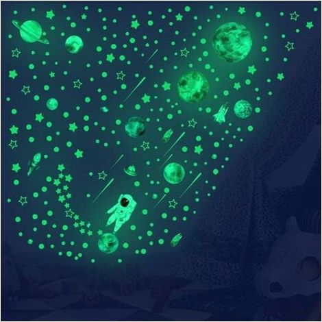 Sticker Murale Astronaute Planète Étoile Phosphorescent - Décoration Chambre Enfant - 28 x 20 cm - 1 pièce (1/5)