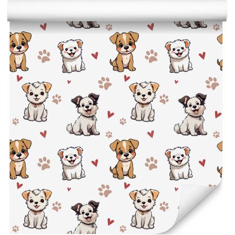 Hunde-Tapete in Weiß, Hellgrau und Beige für Wohn- und Schlafzimmer, 50 x 1000 cm (1/5)